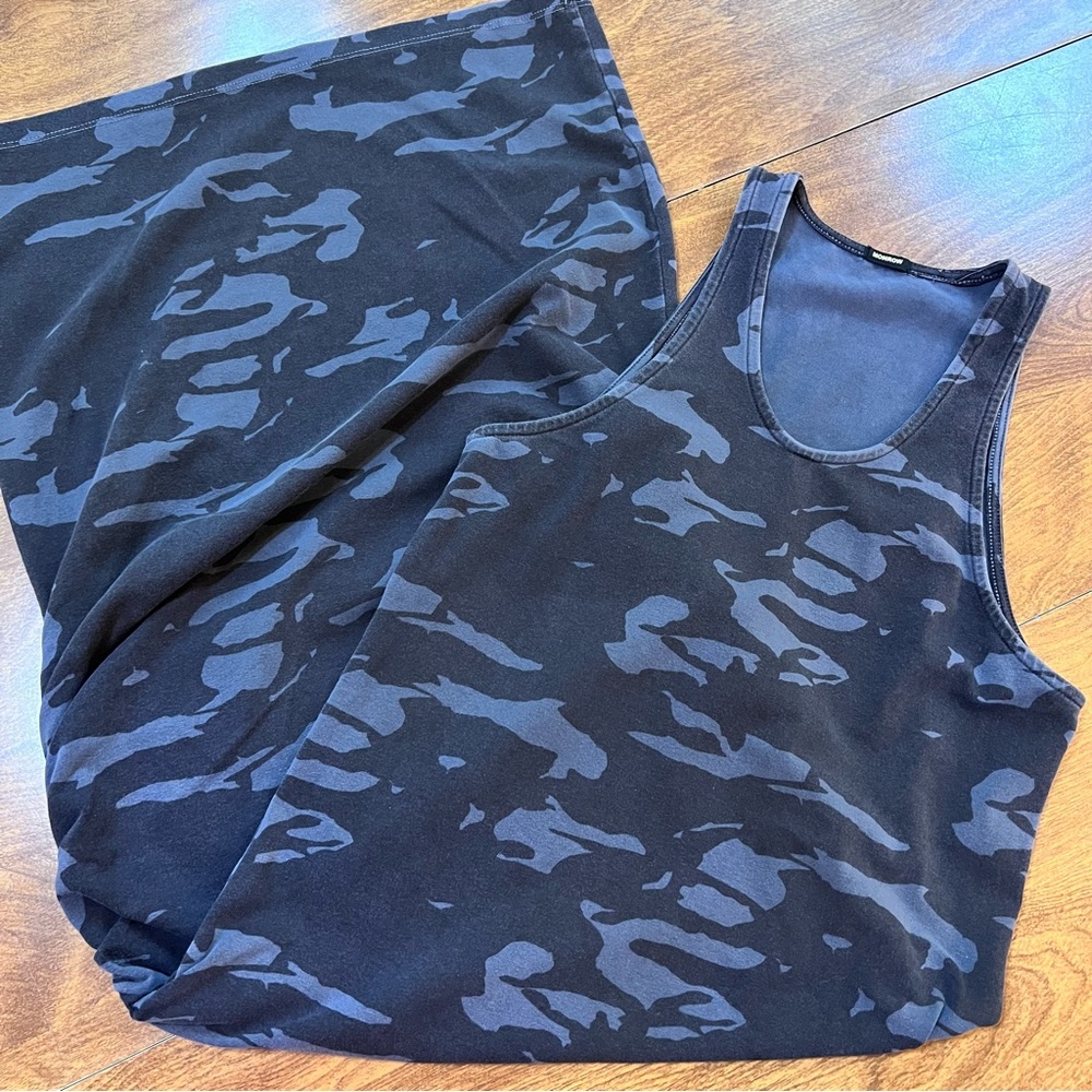 MONROW Black Gray Camouflage Stretch Slip On Sleeveless maxi Dress size S